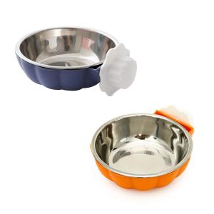 ケージ用 ステンレスボウル 猫 犬 小動物 フードボウル 水飲み器 ペット用食器 掃除しやすい (オレンジ+ブルー, s)