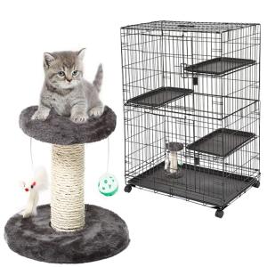 IYOIYA 子猫 爪研ぎ ケージ取り付け キャットタワー 踏み台 小型 猫 タワー 猫パンチ付き ステップ 置き型 爪とぎ おもちゃ コン