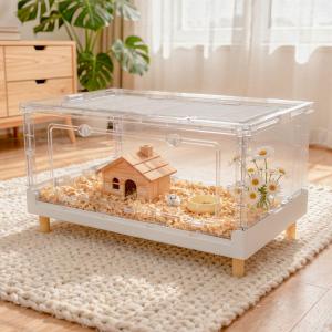 Yulezen 折りたたみ式アクリル透明ハムスターケージ、小動物用の快適で広々とした居住空間（ハムスター、モルモット、リスに最適） (70x