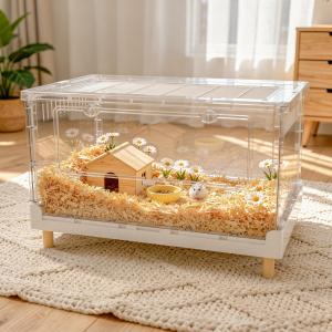 Yulezen 折りたたみ式アクリル透明ハムスターケージ、小動物用の快適で広々とした居住空間（ハムスター、モルモット、リスに最適）(70.5