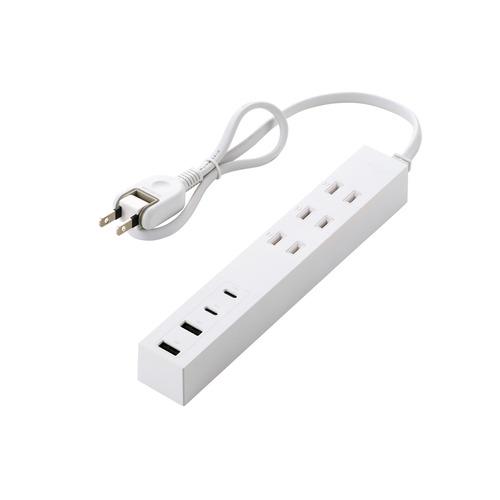 エレコム T-U08-3A2C205WH 延長コード 電源タップ USB タップ 0.5m コンセン...