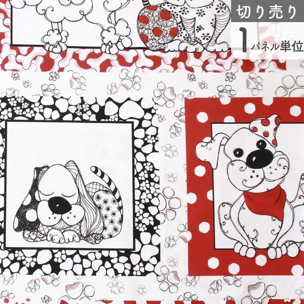 輸入生地 生地 Loralie Designs ホワイト レッド 犬柄 パネル パピーラブ USAプ...