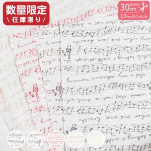 生地 プリント生地 音符柄 楽譜柄 手書き風 シーチング 綿100％ 最低単位50cmから10cm単位の切り売り TOK 1/31迄期間限定価格