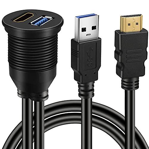 USB 3.0 &amp; HDMI → HDMI + USB3.0 AUX拡張ダッシュパネル 防水カーフラ...