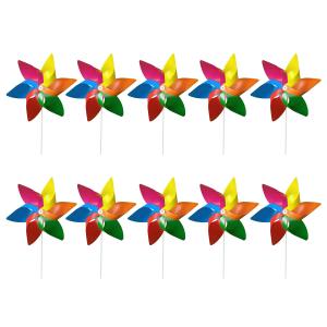 RICISUNG 風車 【10本セット】かざぐるま ガーデニング 6枚葉6色 手芸 おもちゃ 贈り物 涼しい 庭 装飾 DIYキット