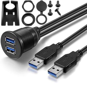 Drmtru スズキ 新型ジムニー&シエラ 車用 USB3.0延長パネル フラッシュマウントケーブル USB×２ソケットキット 防水ケーブル ダッシュ｜tsunagust