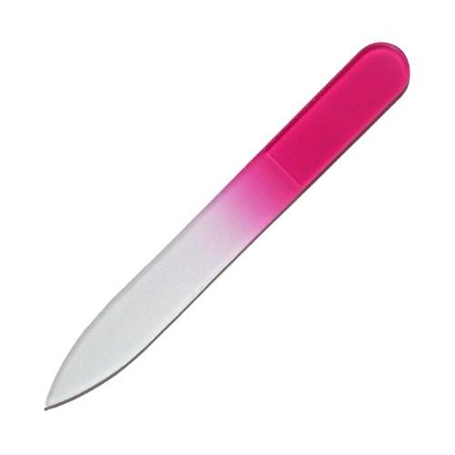 チェコ の職人が仕上げた ガラス製 爪やすり 90mm 両面タイプ ピンク (透明ソフトケース入り)
