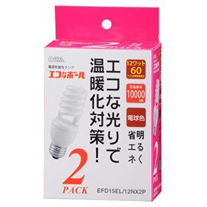 オーム電機 電球形蛍光灯 エコなボール60W形口金E26電球色スパイラルタイプ2個入り EFD15EL/12NX2P