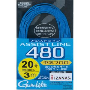 がまかつ アシストライン 480 中芯フロロ 3m 20号 110lb / メール便可