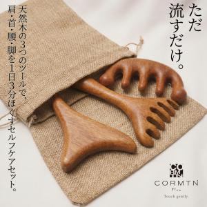新発売 P10 カッサ 木製マッサージャー 3点セット CORMTN FLOW 天然木 ほぐし ツボ押し セルフケア フロープレート フローコーム フローレーキ 巾着袋付き