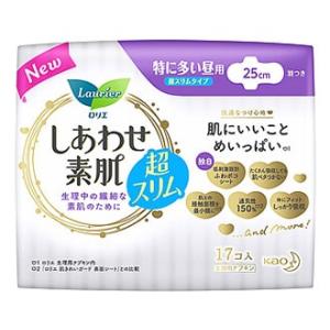 花王 ロリエ しあわせ素肌 超スリムタイプ 特に多い昼用 羽つき 25cm (17個) 生理用ナプキン　医薬部外品｜tsuruha