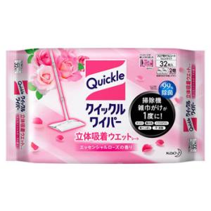 花王 クイックルワイパー 立体吸着ウエットシート エッセンシャルローズの香り (32枚入)　(490...