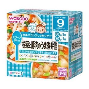 和光堂　栄養マルシェ　根菜と豚肉のうま煮弁当　9か月頃から　(80g+80g)　たらと彩り野菜のうどん　里芋と豚肉のうま煮　セット　※軽減税率対象商品｜tsuruha