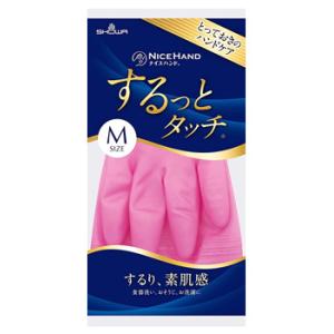 ショーワグローブ ナイスハンド するっとタッチ ルビーピンク Mサイズ (1双) 裏毛なし 塩化ビニ...