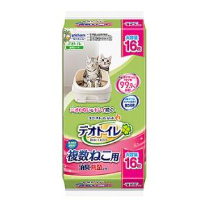 ユニチャーム ペットケア デオトイレ 複数ねこ用消臭・抗菌シート (16枚) ペットシーツ 猫用トイレシート｜tsuruha