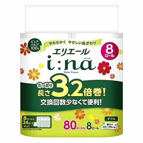 大王製紙 エリエール イーナトイレット ダブル 3.2倍巻 (80m×8ロール) トイレットペーパー...