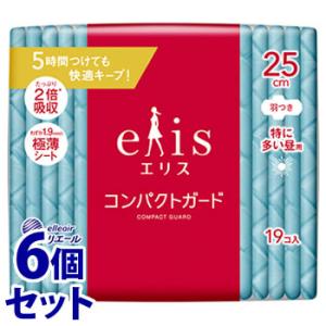 《セット販売》　大王製紙 エリス コンパクトガード 特に多い昼用 羽つき 25cm (19枚)×6個...