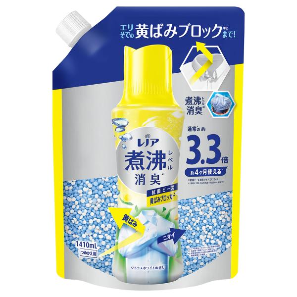 P&amp;G レノア 煮沸レベル消臭 抗菌ビーズ 黄ばみブロッカー シトラスホワイトの香り つめかえ用 超...