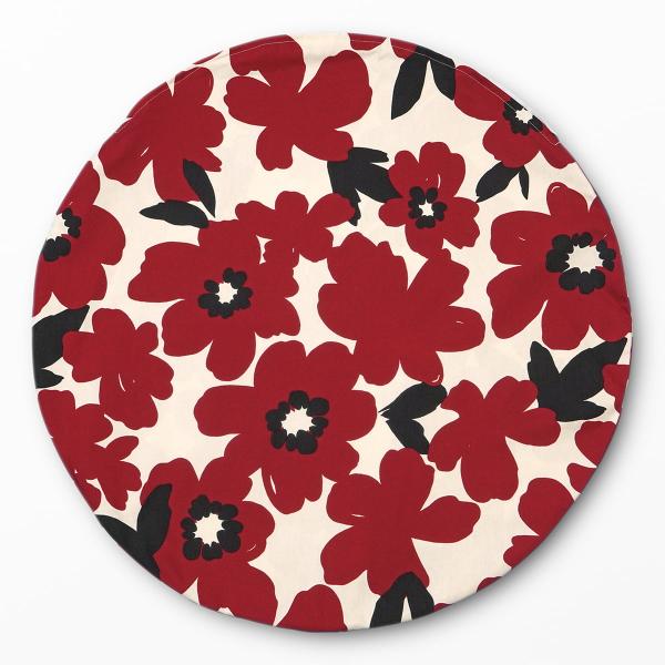大きくて丸いクッションのカバー 直径約70cm アメリ レッド 綿100％ 日本製 花柄 フラワー柄...
