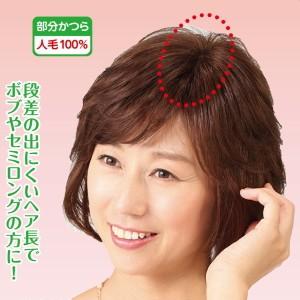 返品可能 人毛100％ 快適分け目 ヘアピース セミロングタイプ 女性かつら ミセスウィッグ 部分ウィッグ｜tsuten2