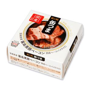 缶詰 缶つま おつまみ 缶詰め 肉 お肉 K&K 宮崎県産 霧島黒豚ベーコン 60g｜tsutsu-uraura