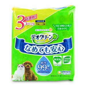 ユニ・チャーム デオクリーン 純水99%ウェットティッシュ つめかえ用 70枚入×3個｜にっぽん津々浦々