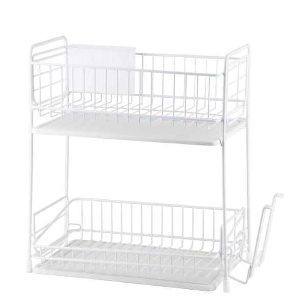 パール金属 鉄 食器 水切り かご バスケット 2段 スリム ホワイト 珪藻土トレー付 AZ-551...