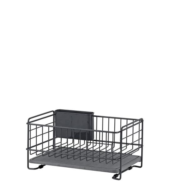 パール金属 鉄 食器 水切り かご バスケット ミニ ダークグレー 珪藻土トレー付 AZ-5552