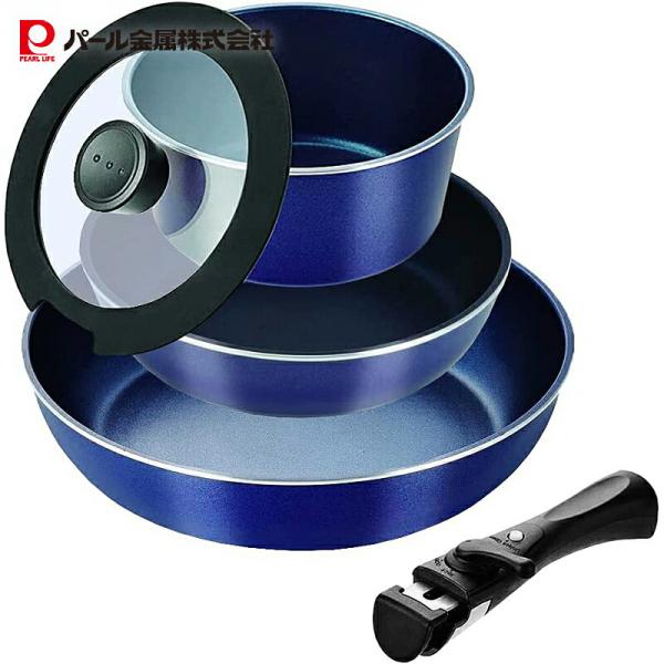 パール金属 スタックプラス ブルーダイヤモンドコートIH対応クックウェア5点セットA ネイビー HB...