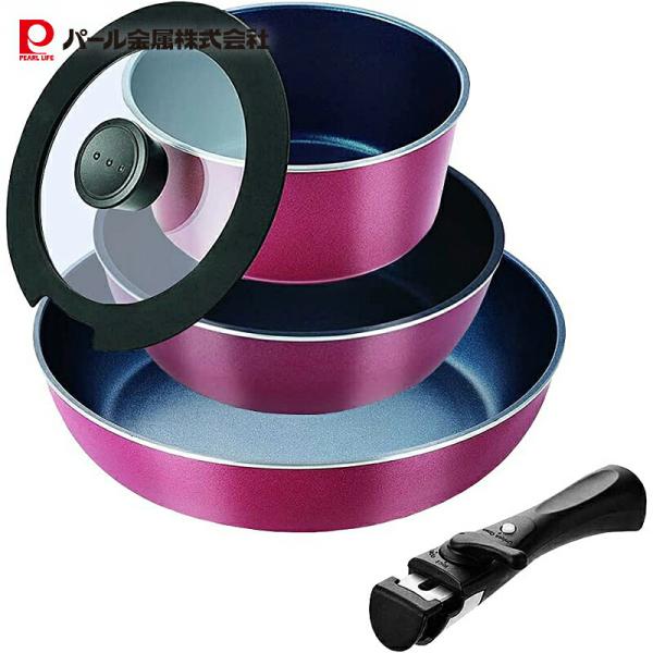 パール金属 スタックプラス ブルーダイヤモンドコートIH対応クックウェア5点セットB レッド HB-...