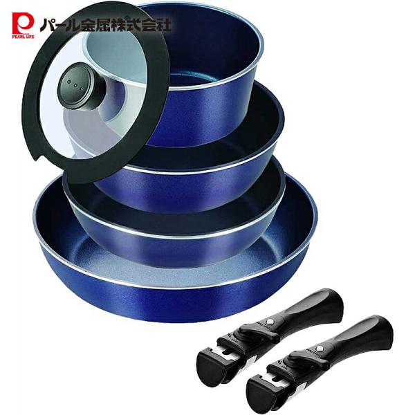 パール金属 スタックプラス ブルーダイヤモンドコートIH対応クックウェア7点セットA ネイビー HB...