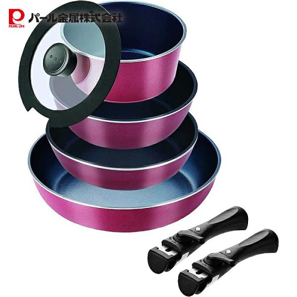 パール金属 スタックプラス ブルーダイヤモンドコートIH対応クックウェア7点セットA レッド HB-...