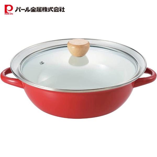 パール金属 鍋 卓上鍋 両手鍋 27cm ホーロー ほうろう ガラス蓋付 IH対応 3〜4人用 レッ...