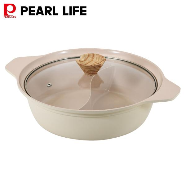 パール金属 鍋 卓上鍋 二色鍋26cm 内面セラミック加工 IH対応 ガス火対応 ガラス蓋付 フィオ...