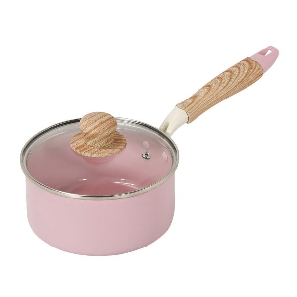 パール金属 片手鍋 16cm 内面セラミック加工IH対応ガラス蓋付 ペールピンク ハルミック HC-...