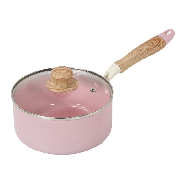 パール金属 片手鍋 18cm 内面セラミック加工IH対応ガラス蓋付 ペールピンク ハルミック HC-...