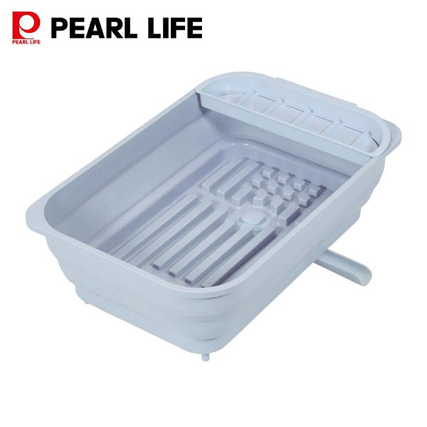 パール金属 水切りカゴ 水切りラック 折りたたみできる ポケット付 日本製 ブルーグレー ハルミック...