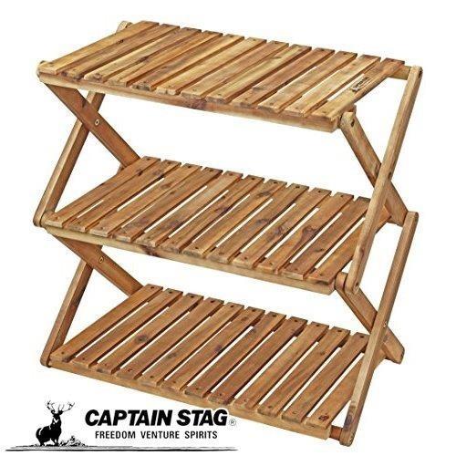 キャプテンスタッグ キャンプ ベランダ 収納棚 木製3段ラック MOVEラック W600mm 高さ2...