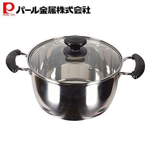 ワコートレーディング 両手鍋 22cm ガラス鍋蓋付 IH対応 3層底 レシェンテ H-1049