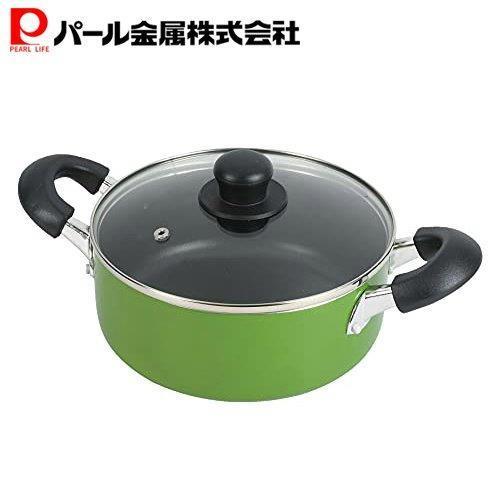 ワコートレーディング 両手鍋 20cm ガラス蓋付 ふっ素加工 IH対応 グリーン ニューフォア H...