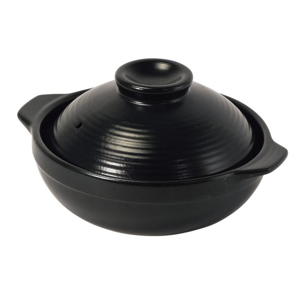 パール金属 土鍋 17cm 電子レンジ対応 黒 ブラック L-7502