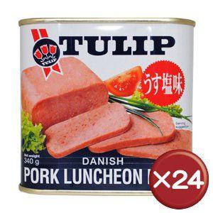 チューリップTULIP ポークランチョンミート２４缶　非常食・保存食お勧め｜ttfs