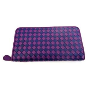 新品 ボッテガ ヴェネタ ラウンドファスナー長財布 イントレチャート パープル マルチ