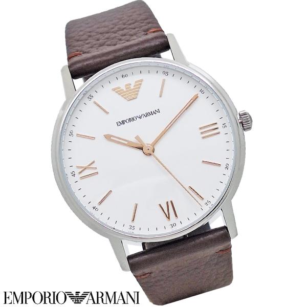 エンポリオアルマーニ 腕時計 メンズ 時計 ホワイト 39mm フェイス ブラウンレザー プレゼント...