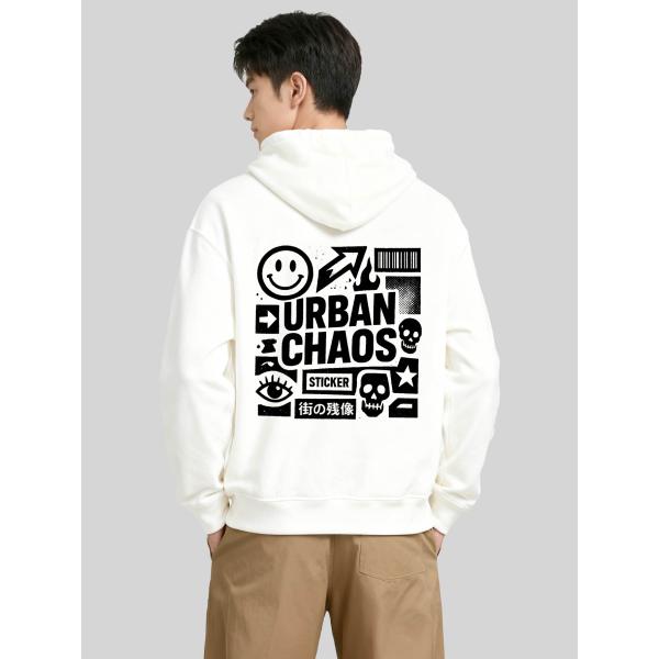 ストリートアートデザイン スウェットシャツ 背中スマイリーとスカル柄 ストリートファッション ユニセ...