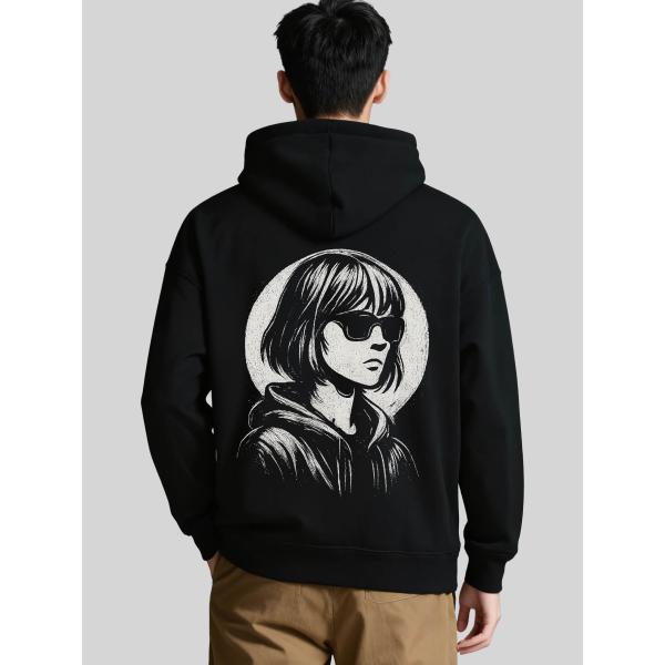 アーティスティック ストリート ファッション パーカー サングラス モノクロ アート プリント プル...