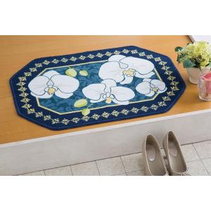 玄関マット 屋内 洗える ) 洗える八角玄関マット 胡蝶蘭