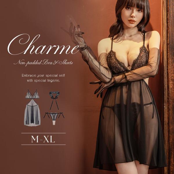 《adu》シャルムチュールベビードール＆サイドリボンTバックショーツ＆レースチョーカー