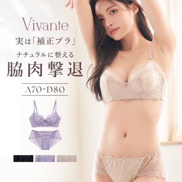 脇高 補正 ブラ 上下 セット vivante 下着 女性 ブラジャー レディース 脇肉 撃退 レー...