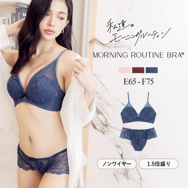 下着女性 上下セット ブラジャー 大きいサイズ ノンワイヤー モーニングルーティンブラ シャイニーフ...